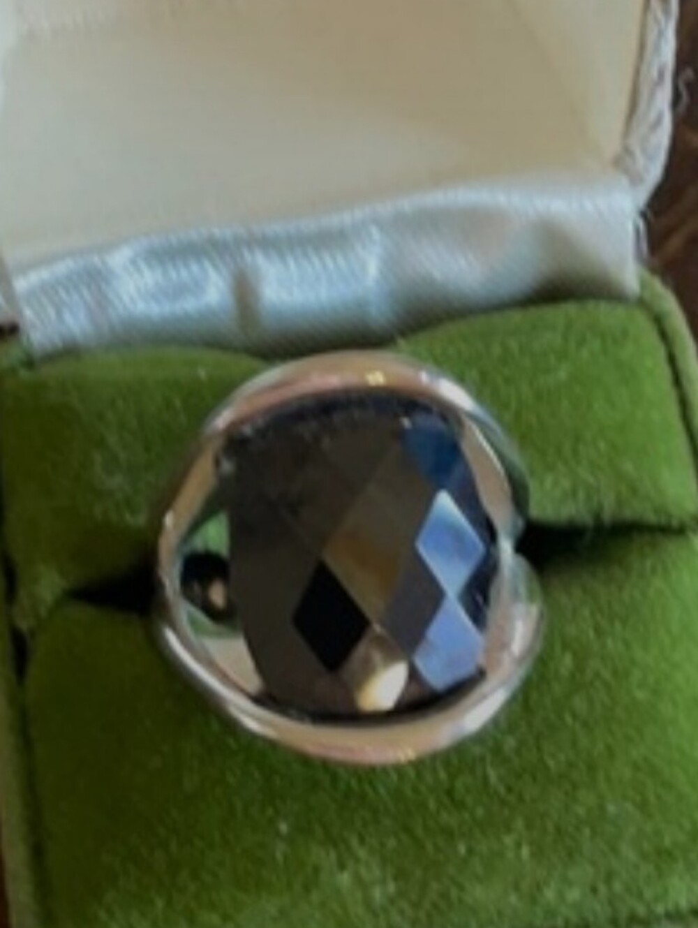Lia Sophia Silver Ring with Dark Gray/Black Faceted Stone
